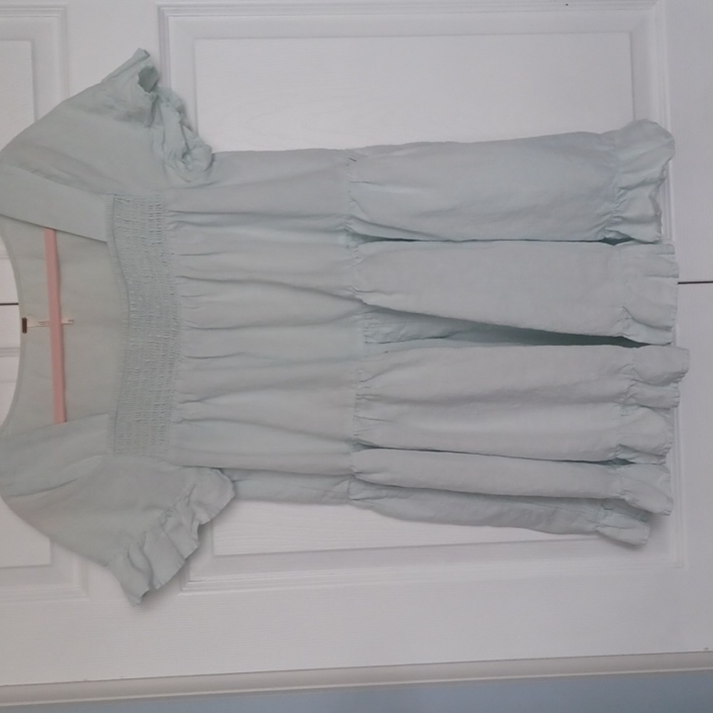 Free People oversized Sadie Tunic Mint Green Smocked Mini Dress sz M